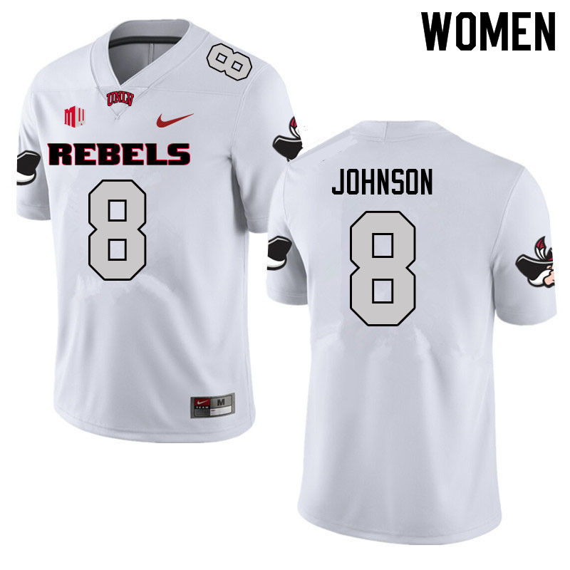 Women #8 Darius Johnson UNLV Rebels College Football Jerseys Sale-White - Click Image to Close
